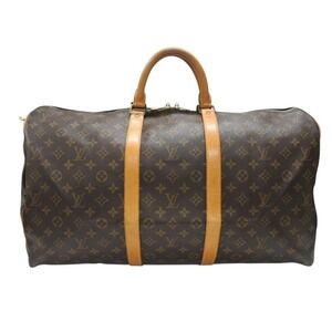LOUIS VUITTON Keepall Boston Bag Monogram Natural Leather Brown